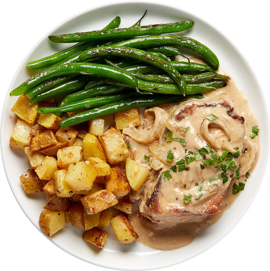 Creamy Mushroom Pork with Green Beans and Fine-Cut Potatoes